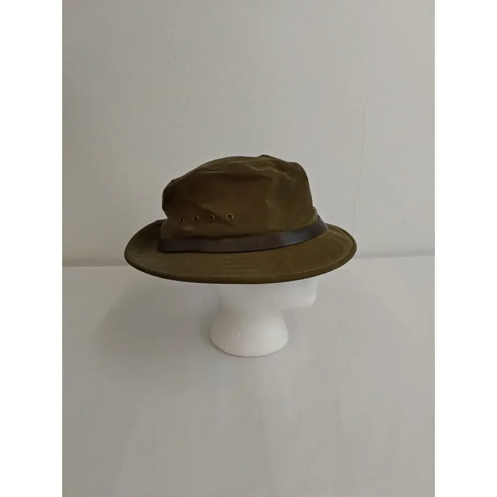 C.C. Filson Tin Cloth Packer Hat Waxed Canvas Leather Band USA Made #W5192